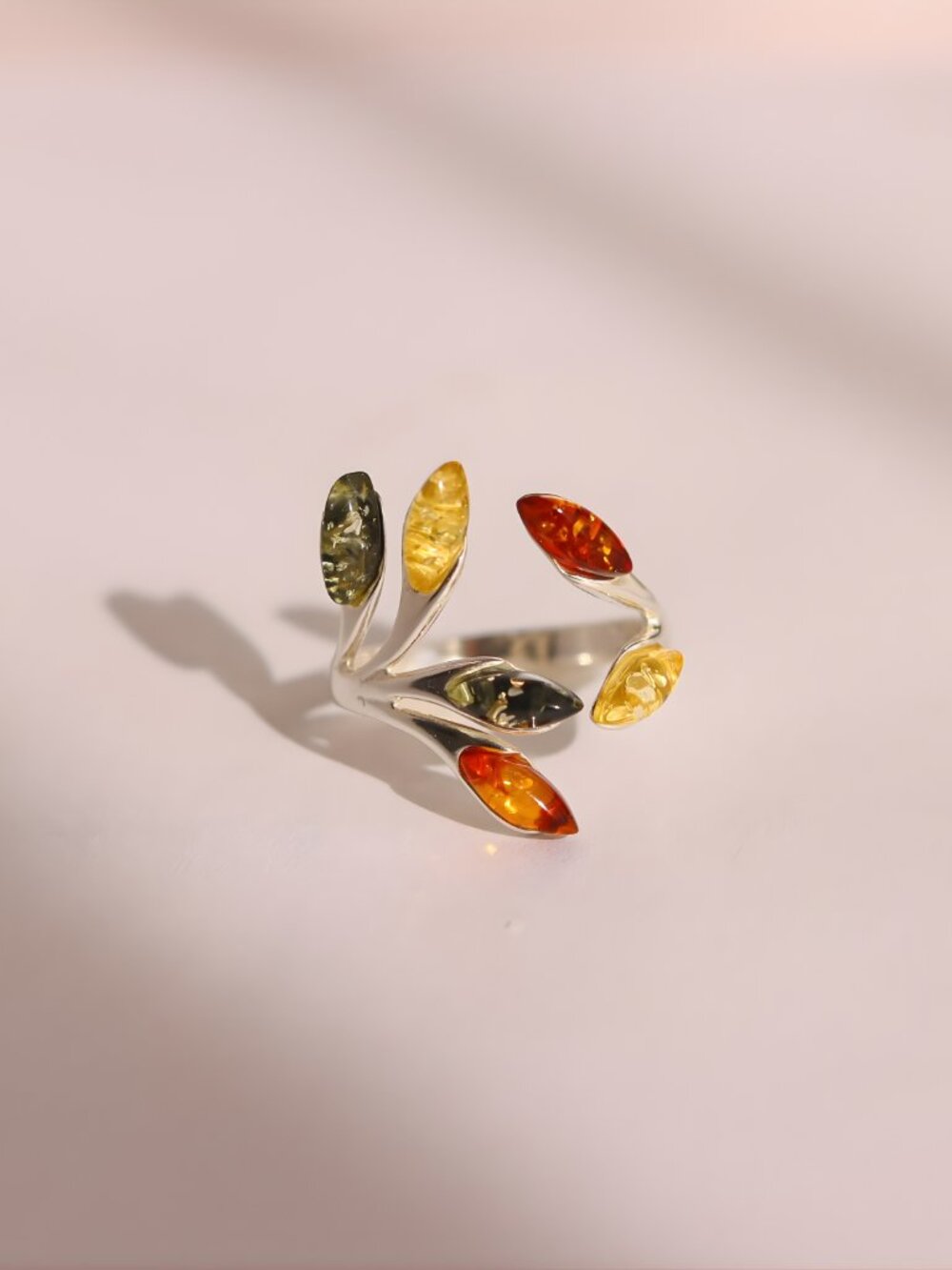Baltic Amber Open Leaf Ring-Sterling Silver - Picture 3 of 5